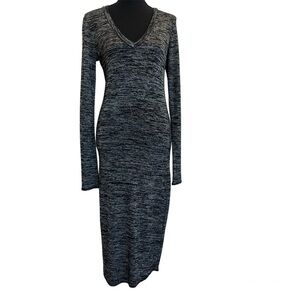 WILFRED Free black Lisiere Long Sleeve V Neck Midi Length Knit Sweater Dress S